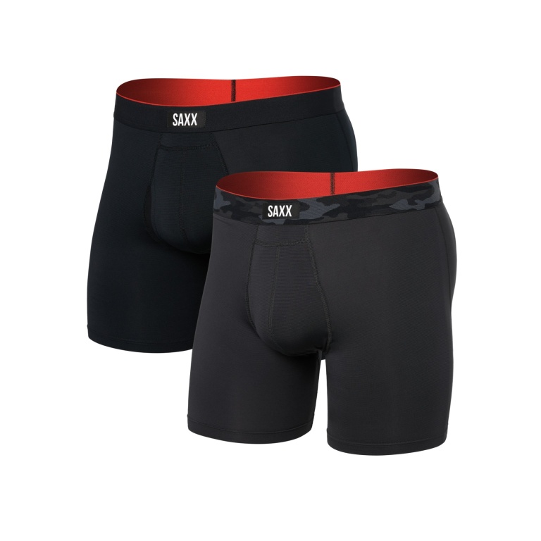 SAXX Boxershorts Multisport Mesh Boxer Brief Fly Logo black/camo Men's - 2 pieces